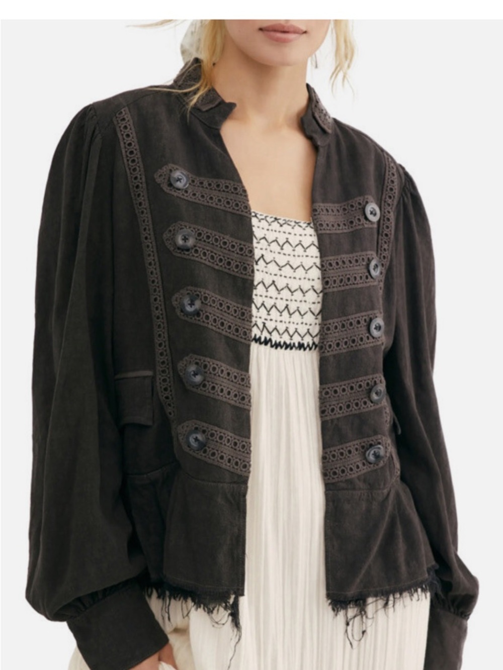 Free People Ariana Washed Black Military Style Jacket Size M NWT